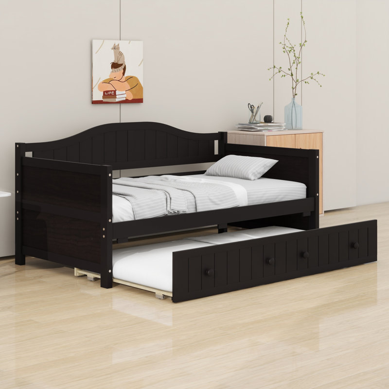 Multi-Functional Wooden Daybed with Trundle Bed, Espresso