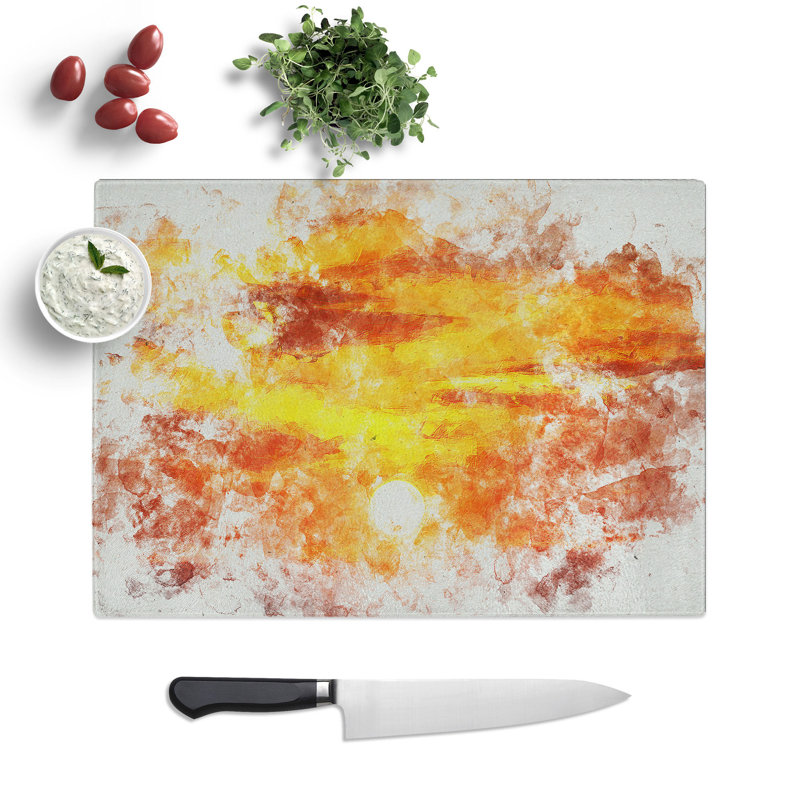 Tempered Glass Striking Orange Sunset Chopping Board, 20 cm x 28.5 cm