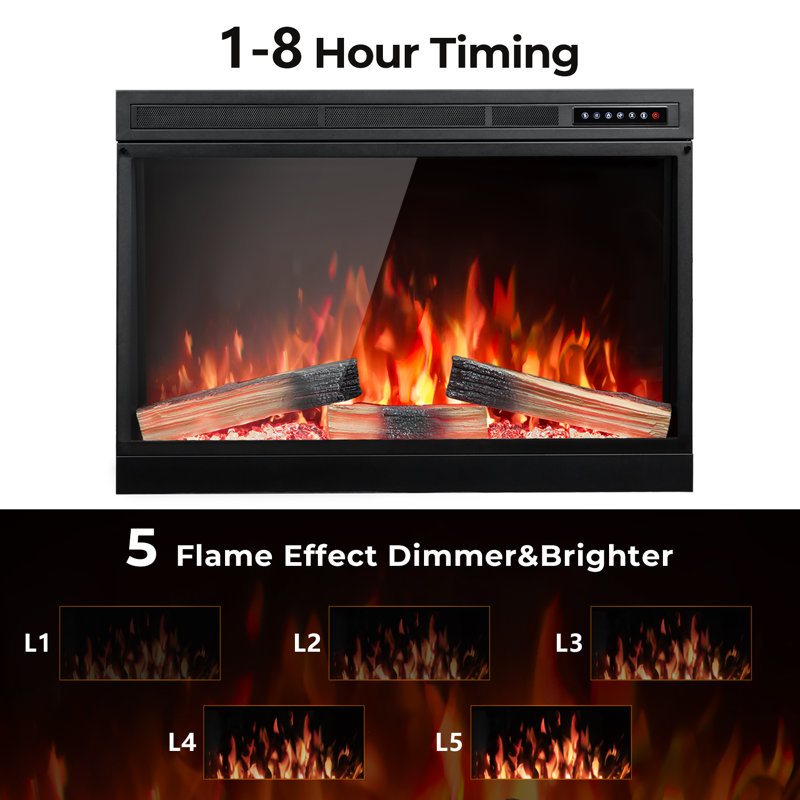 36"Electric Fireplace Insert,Four 3D Color with Log and Flame, Adjustable Flame Speed, 27.05" H x 35.98" W x 6.61" D