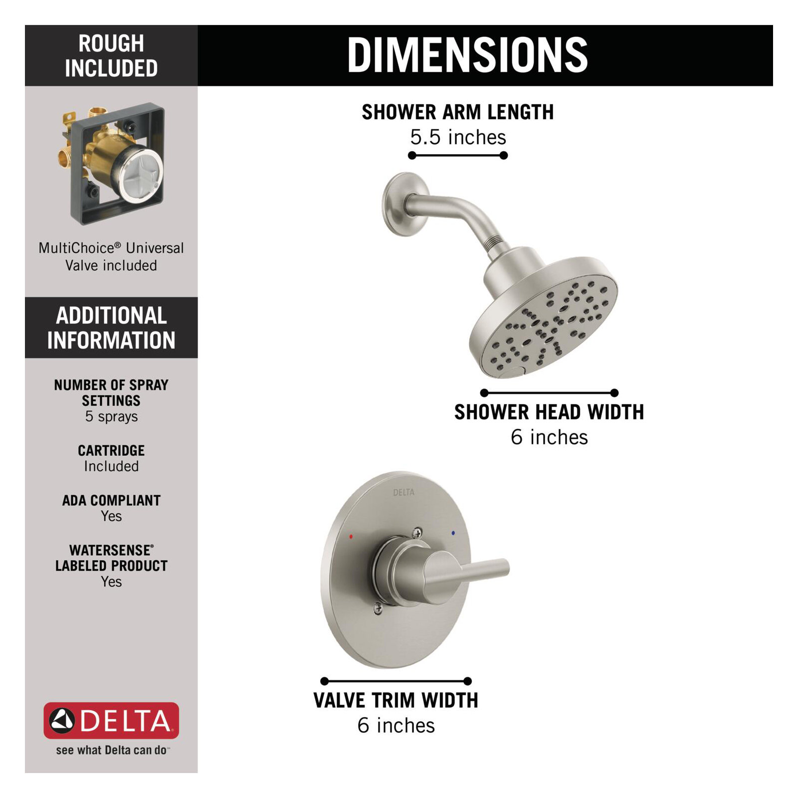 Nicoli Single-Function Shower Faucet Set, Shower Trim Kit with H2Okinetic Shower Head and Valve, Stainless