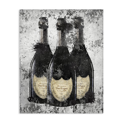 «Champagne Bottles Gray Gold Ink» par Amanda Greenwood, reproduction d'art graphique sur bois