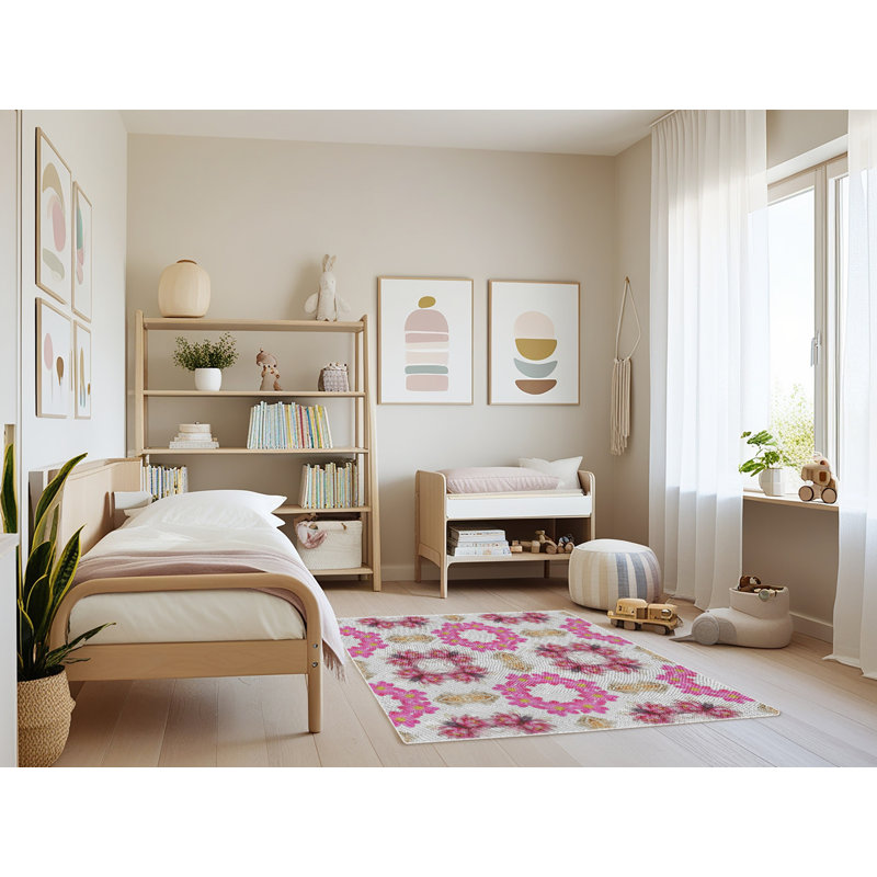 Tapis rose/brun tissé à la machine, Rectangle 4 pi x 6 pi