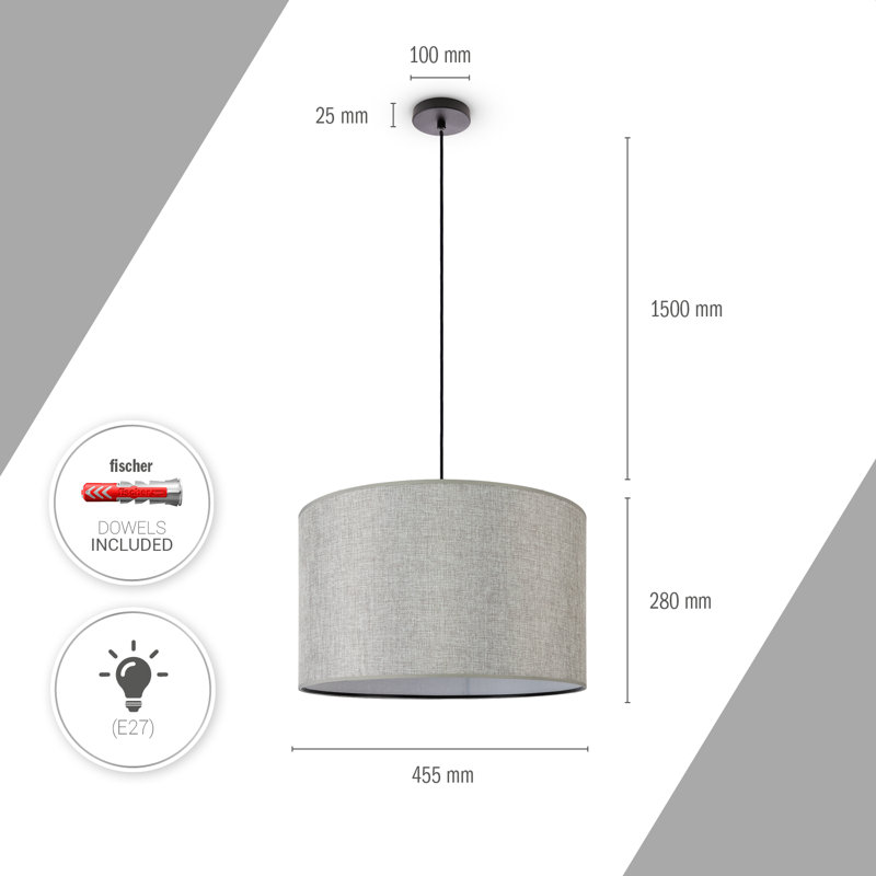 Ishir 1 - Light Drum Pendant, Black/Grey