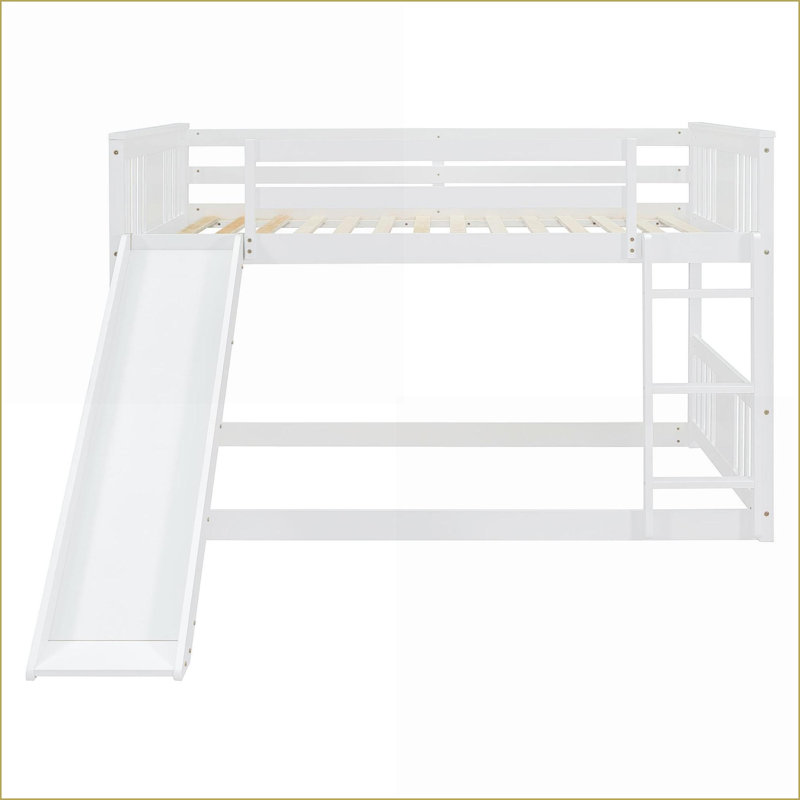 Lit superposé double au-dessus de double en pin massif avec échelle et amp; Glissade - Sans sommier blanc pour les chambres à coucher peu encombrantes