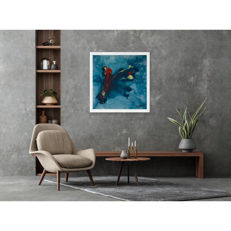 Blue Abstract Print, White