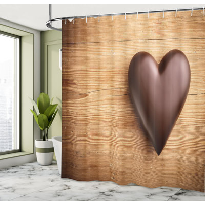 East Urban Home Chocolate Shower Curtain Chocolate Heart on Woods Sand Brown Dark Brown 84845
