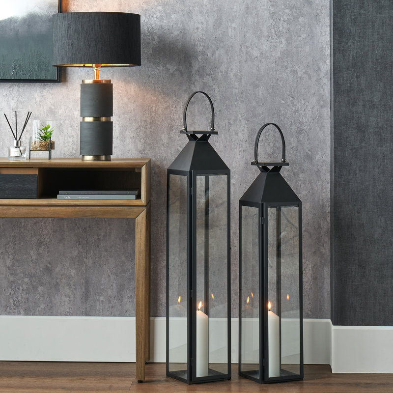 Fireplace and Floor Lantern, 93cm H x 19cm W x 93cm D, Black