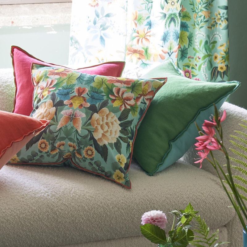 Ikebana Damask Aqua Decorative Pillow
