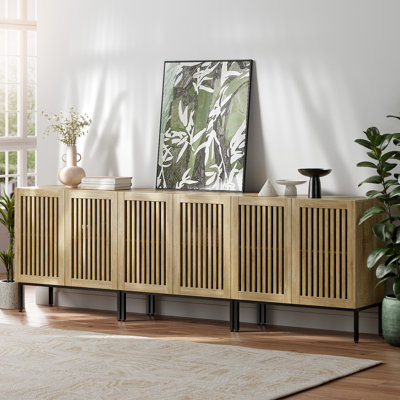 Modern Buffet 90 Inch, 3 In 1 Entertainment Center Tv Console With Storage Cabinets And Metal Base