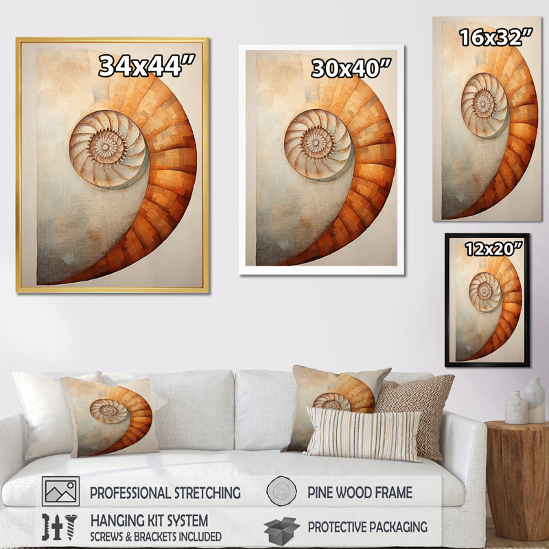 «Copper Curves Nautilus Spiral» sur toile, Toile tendue, H 32 po x l 24 po x P 1 po