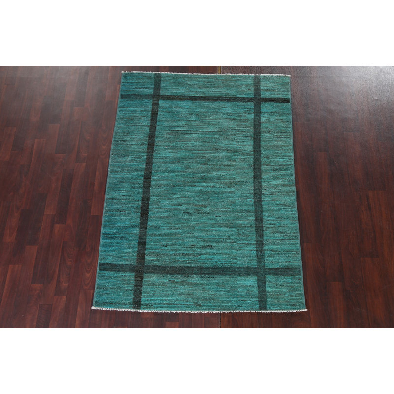 Tapis oriental vert Foy Gabbeh Kashkoli noué à la main 5 x 6