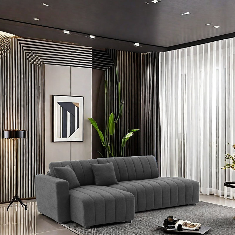 Wool  Facing Sectional Sofa with Chaise, Left Hand Facing, Dark Gray Wool