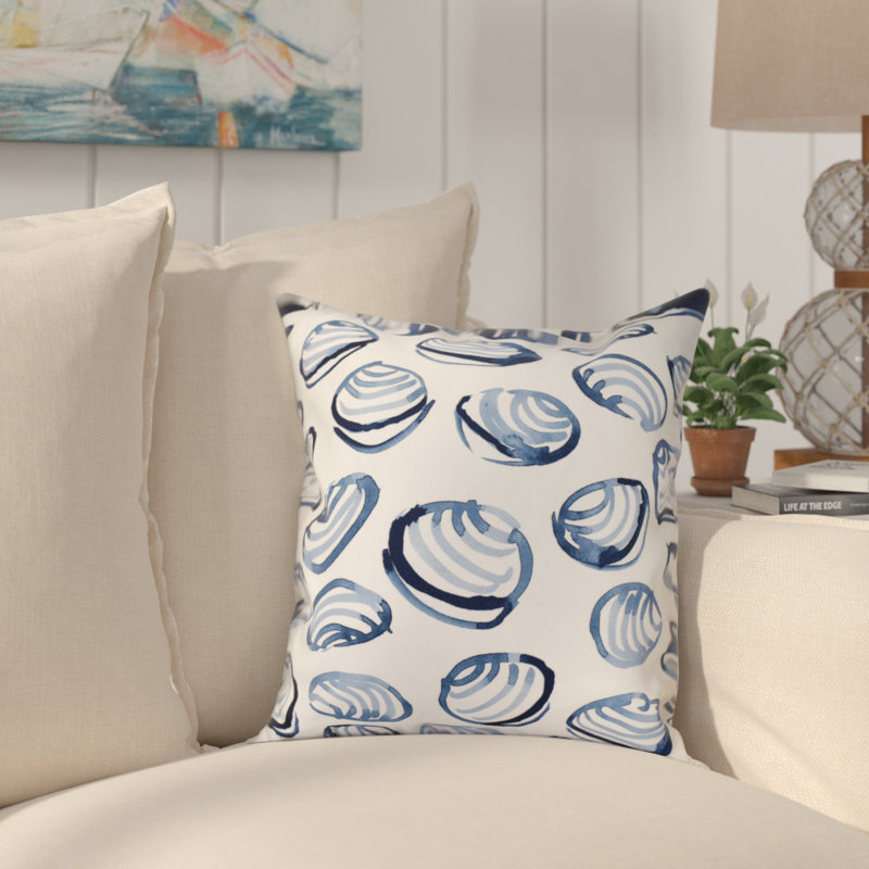 Coussin extérieur Rocio Clams, H 18 po x l 18 po, Bleu