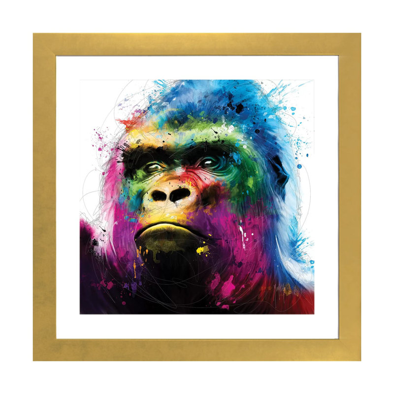 « Gorilla » par Patrice Murciano, impression d’art graphique, Blanc, H 24 po x l 24 po x p 1 po, Papier encadré doré