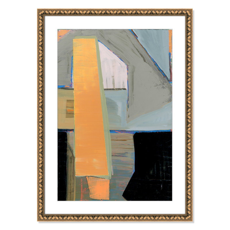 «Castellini Orange Pinstripe I» par Cartissi - peinture encadrée, H 36,5 po x l 26,5 po x P 1,13 po, Cadre en perle d'or