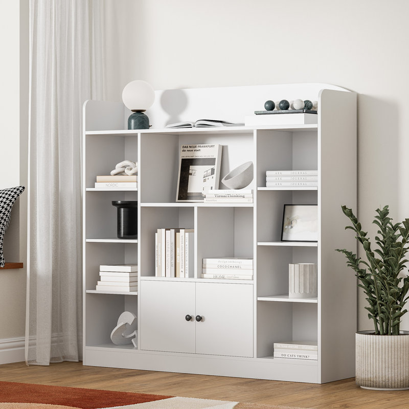 Modern Cube Bookshelf, Bookcase With With 11 Cubbies And 2 Cabinets, Freestanding Book Storage Shelves For Bedroom, Playroom, Hallway