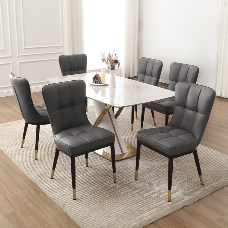 Modern Upholstered Dining Chair with Metal Frame, Gray