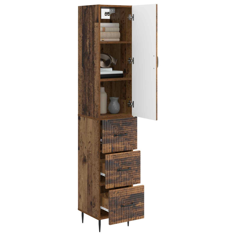  Cabinet Set 2 Pcs Engineered Wood Storage Furniture Modern Living Room, Old Wood