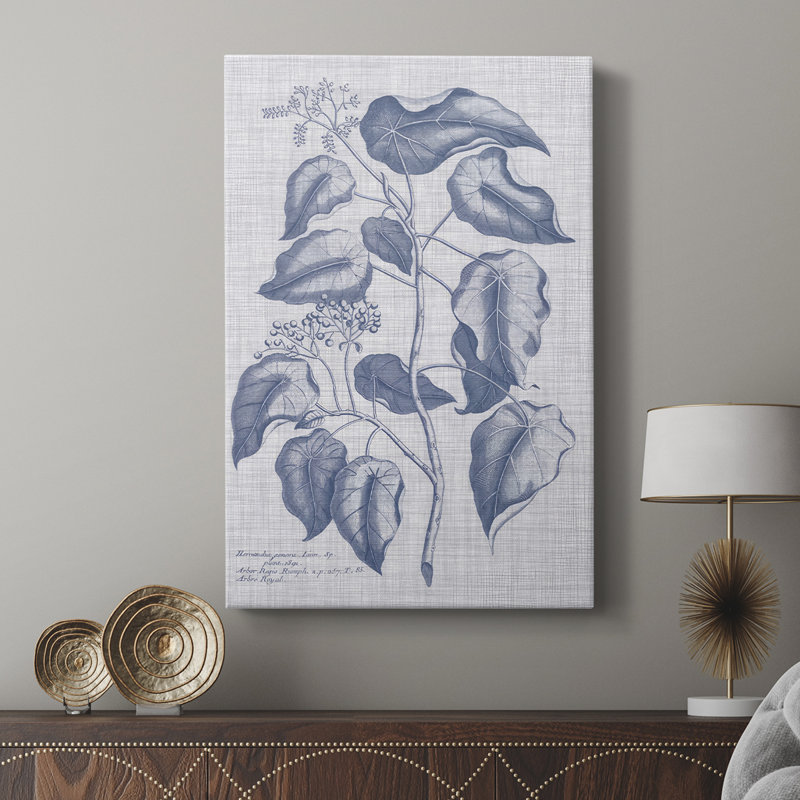Bleu marine et lin botanique - galerie Cavas sur mesure, H 27 po x l 18 po