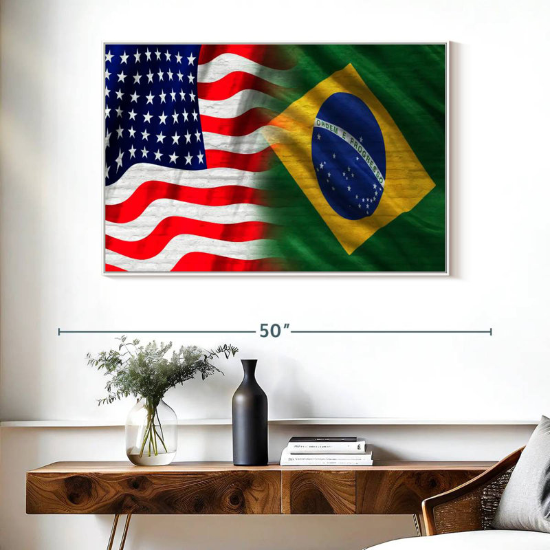 Drapeau des États-Unis et du Brésil, Cadre flottant blanc, 40 po x 27 po