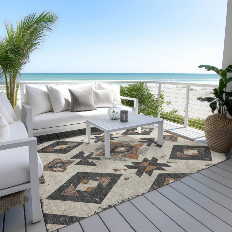 Tapis beige d'intérieur / extérieur lavable à la machine, Rectangle 5 pi x 7 pi 6 po
