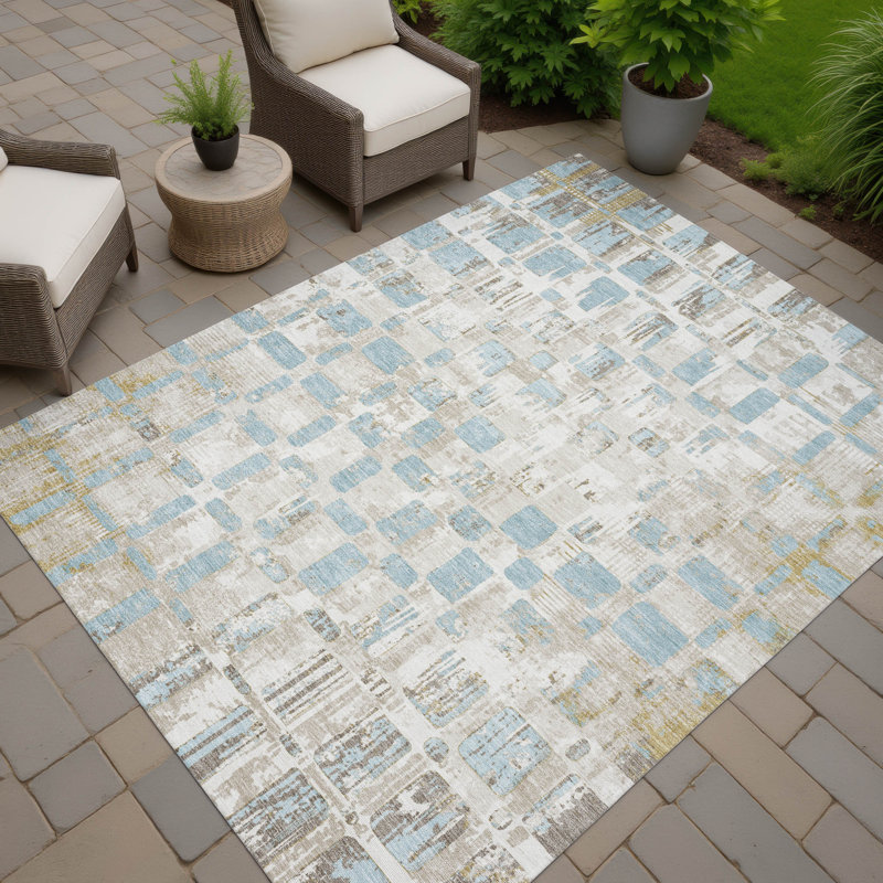 Machine Washable Indoor/Outdoor Chantille ACN2628 Abstract Rug, 8' x 10', Ivory