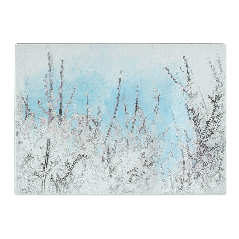 Tempered Glass Top of the Blossom Tree Sketch Chopping Board, 28.5 cm x 39 cm
