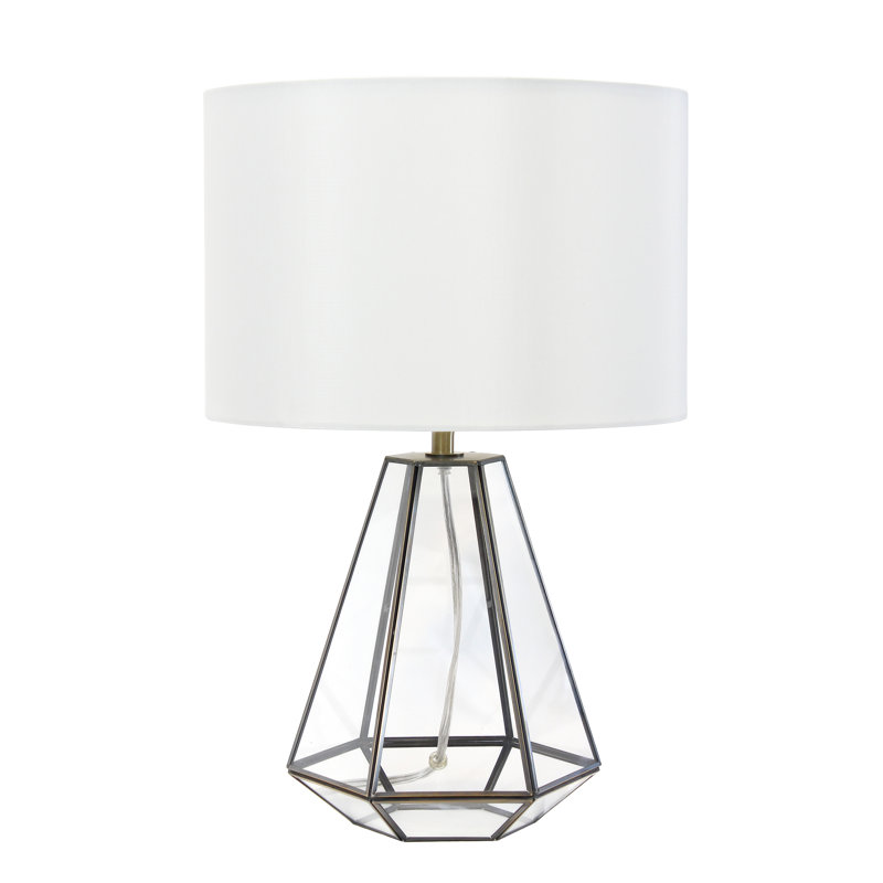 Lampe de table géométrique en verre et laiton Luchia, transparente, H 18,25 po