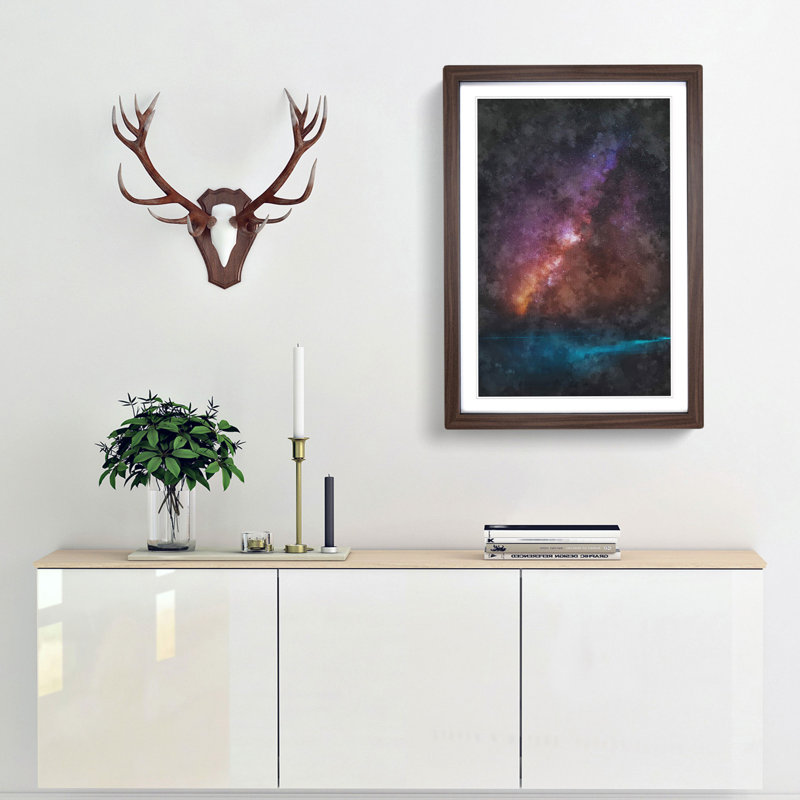 Stars Over The Ocean Painting - Framed Print, 87cm H x 62cm W x 2cm D, Walnut Framed