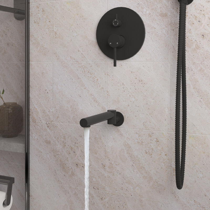 Système de douche complet mural à 3 fonctions rondes avec valve brute, Noir
