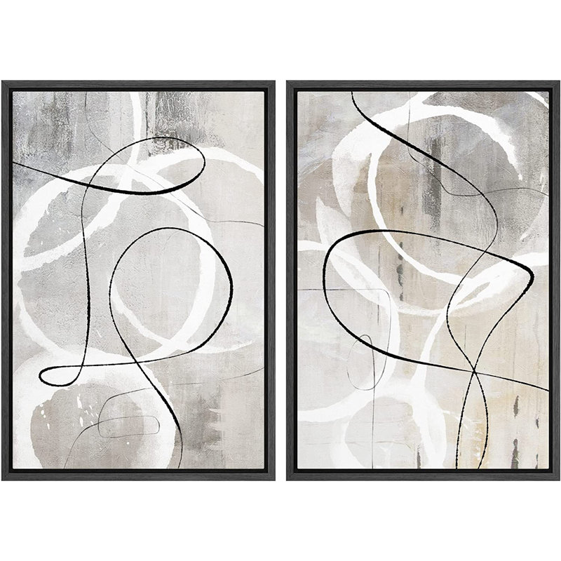Ensemble de 2 peintures encadrées sur toile, H 24 po x l 32 po x P 1,5 po, Noir