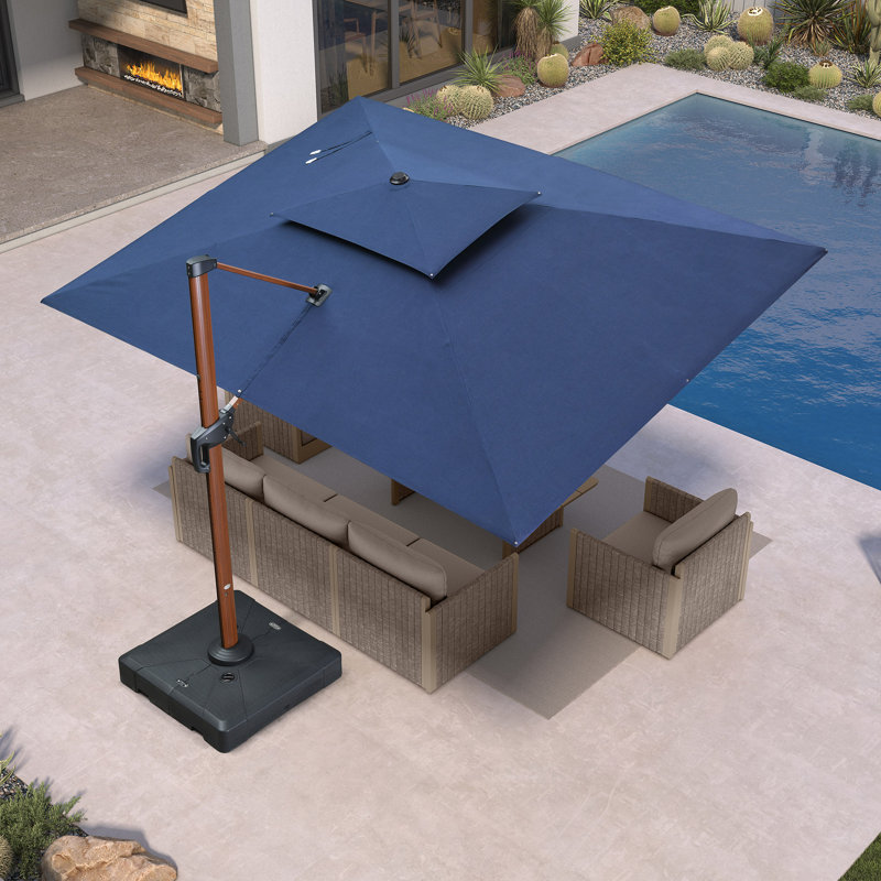 Grand parasol rectangulaire en porte-à-faux 9 pi x 12 pi, tissu de qualité supérieure, avec base, Spectre indigo