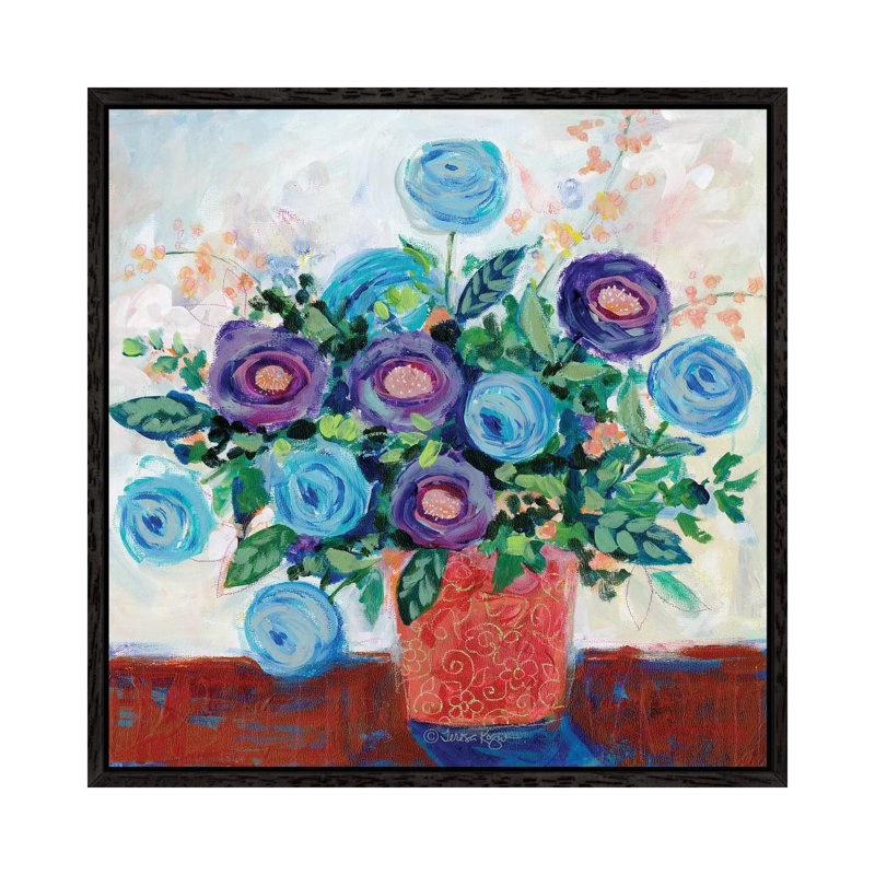 Floral XV by Teresa Kogut - Painting on Canvas, Black Floater Framed, 45.72cm H x 45.72cm W x 3.81cm D