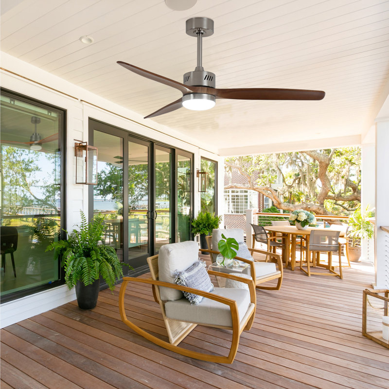 Glio 52 in. Nickel Walnut Downrod Standard Ceiling Fan with Integrated LED with Remote Included DC Motor Reversible