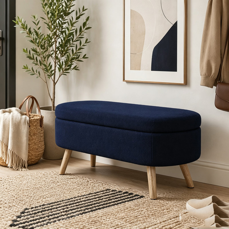 Banc de rangement avec repose-pieds ovale, Marine