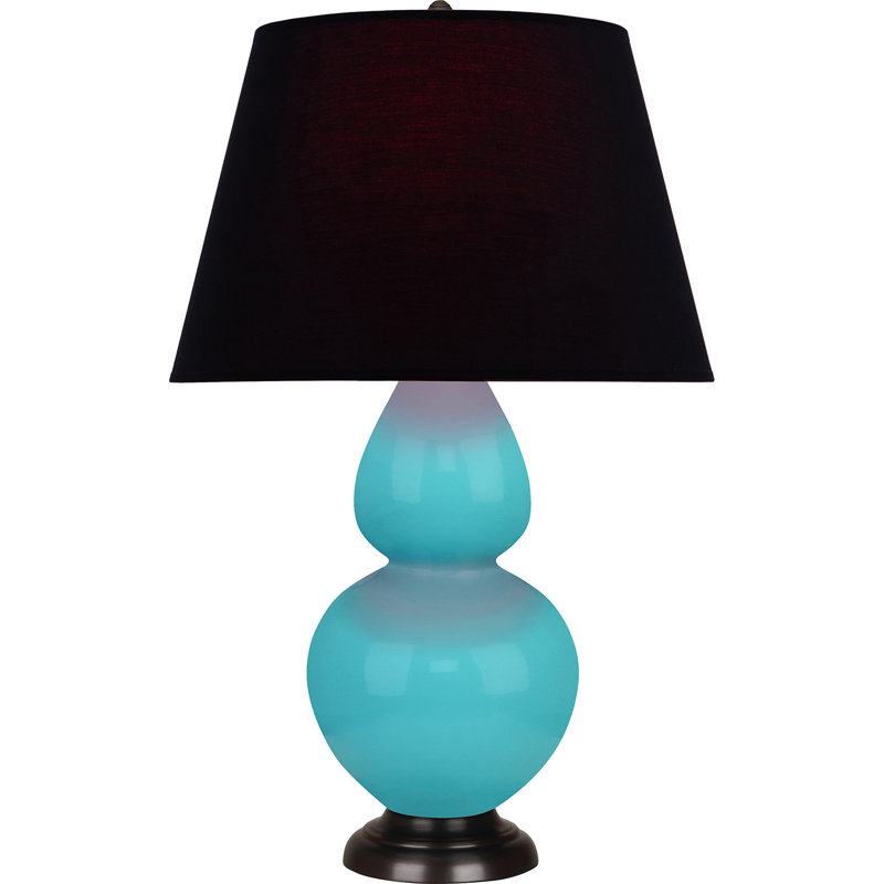 Lampe de table double gourde en céramique, Bleu œuf émaillé / bronze, Noir / Rouge, Bronze