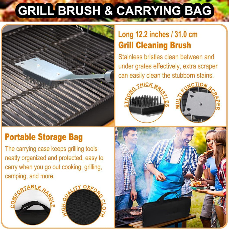 Stainless Steel Dishwasher Safe Grilling Tool Set, Silver/Black