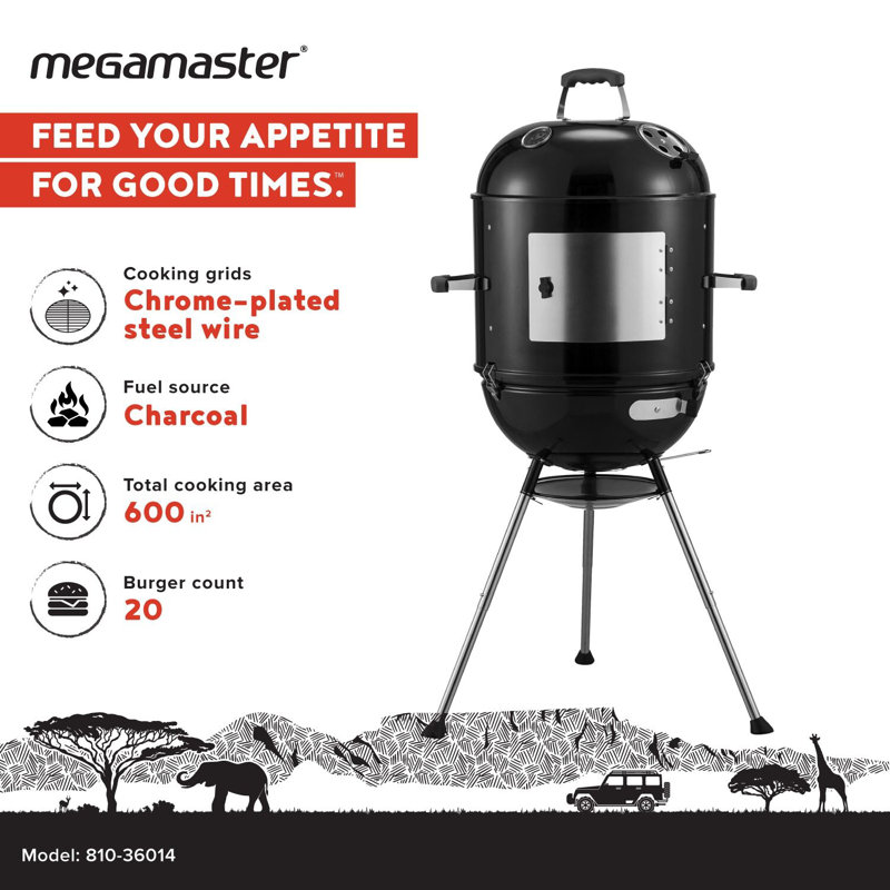 Megamaster 4-in-1 Black Vertical Smoker with 600 sq. in. Cooking Space
