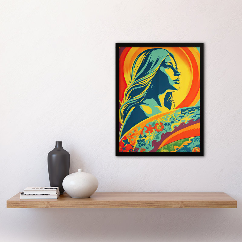 Alitsia Girl Surfer Aesthetic Sunset Surfing Floral Surf Board - Single Picture Frame Print