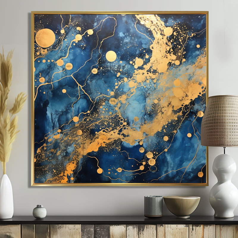 Sparkling Gold Blue Ocean - Art mural marbré, Toile tendue, H 36 po x l 36 po x P 1,5 po