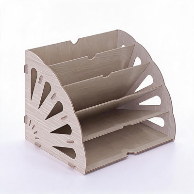 Porte-documents de bureau beige clair en forme d'éventail, organisateur et trieur de documents en MDF, présentoir pour dossiers et documents de bureau.
