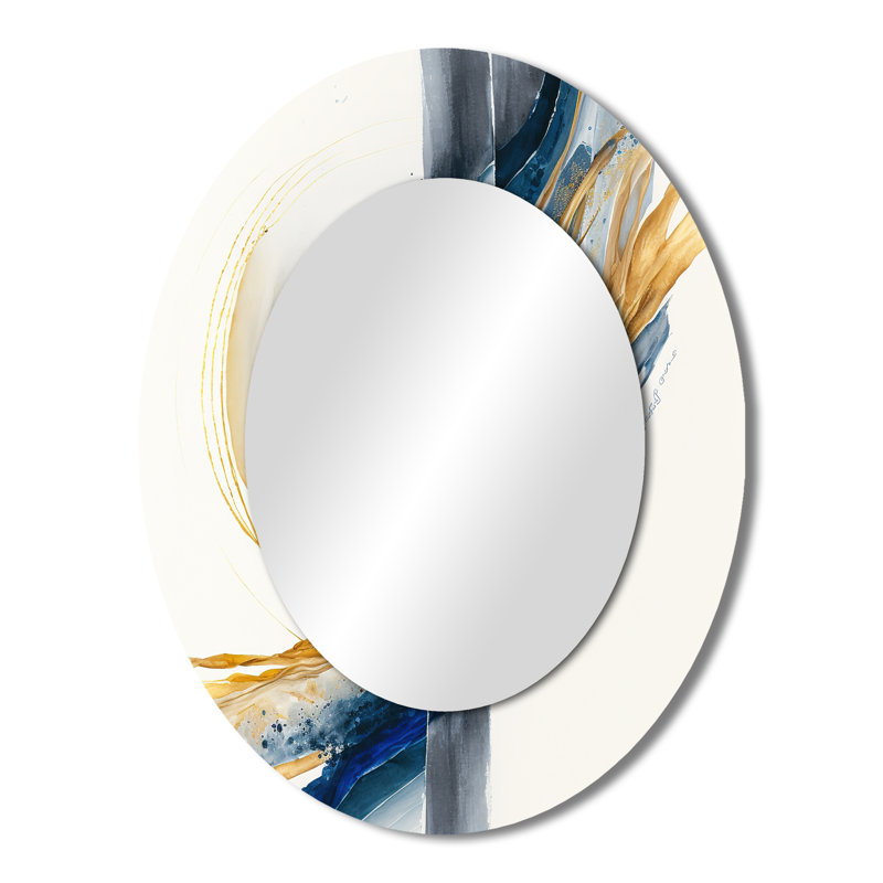 Miroir mural ovale bleu et doré, 43 po x 33 po