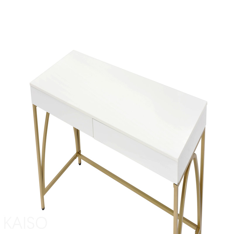 Meuble-lavabo blanc ultrabrillant et finition dorée