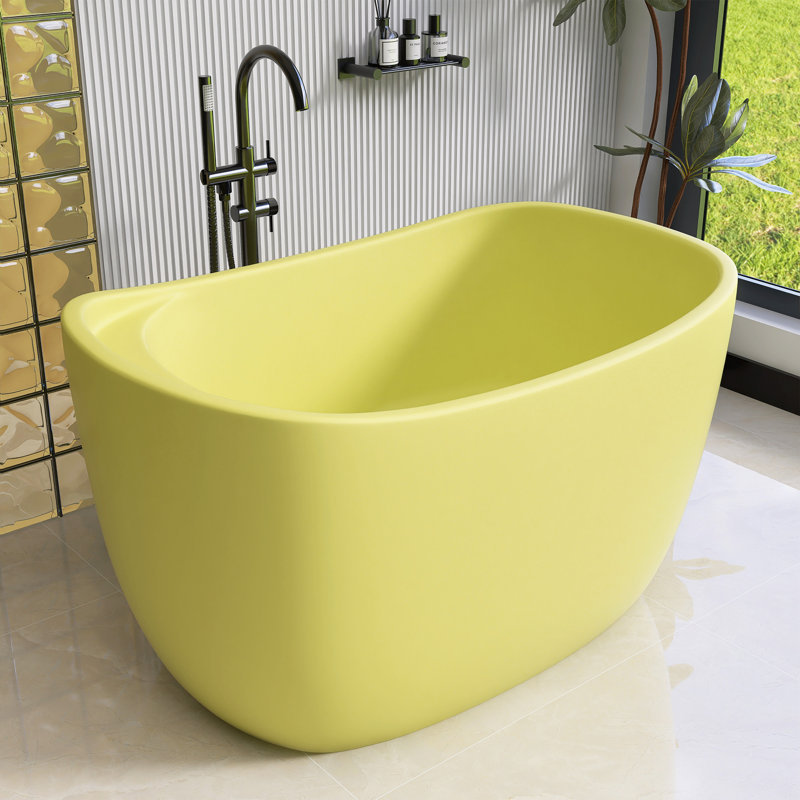 47 In. W X 31.5 In. L Soaking Bathtub Acrylic Tubs Stand Alone Oval Free Standing Tub Freestanding With Seat, Matte Yellow