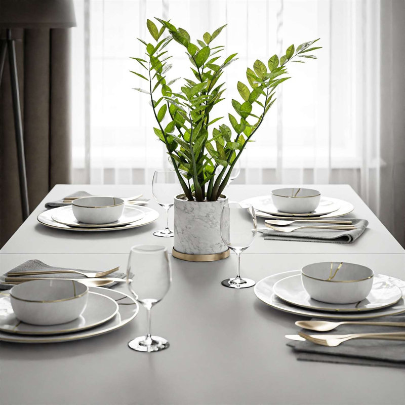 Akshita Rectangular Dining Table, Grey/Brown/Blue, White