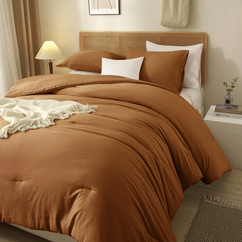 3-Piece 90g Lightweight All-season Microfiber Comforter Set, King Comforter + 2 King Shams, Brunt Orange