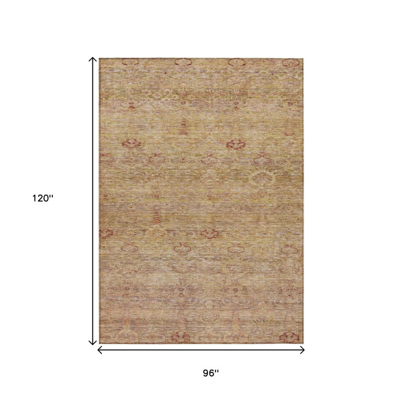 Tapis oriental lavable intérieur corail et cuivre 8 pi x 10 pi