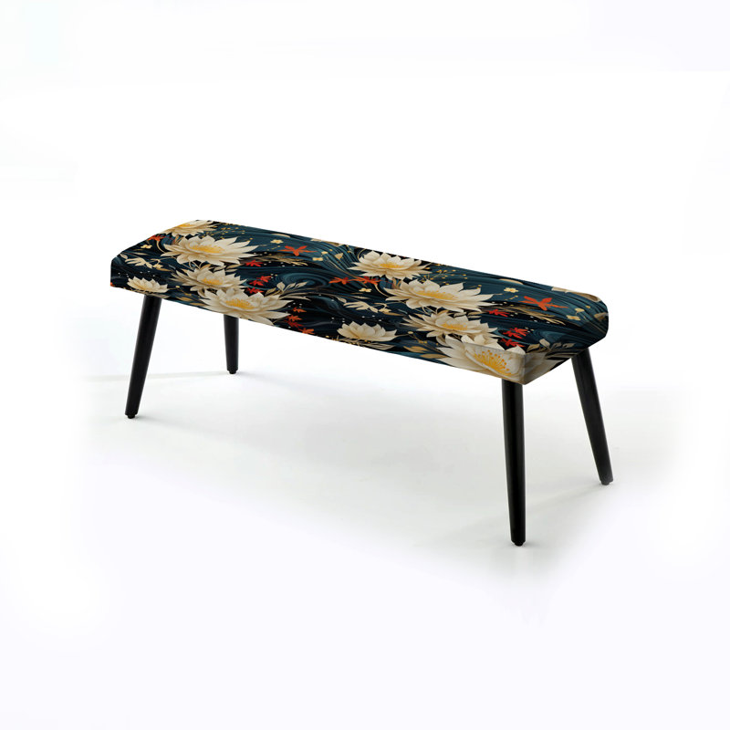 Beige lotus spirituel harmonie zen - banc rembourré floral noir