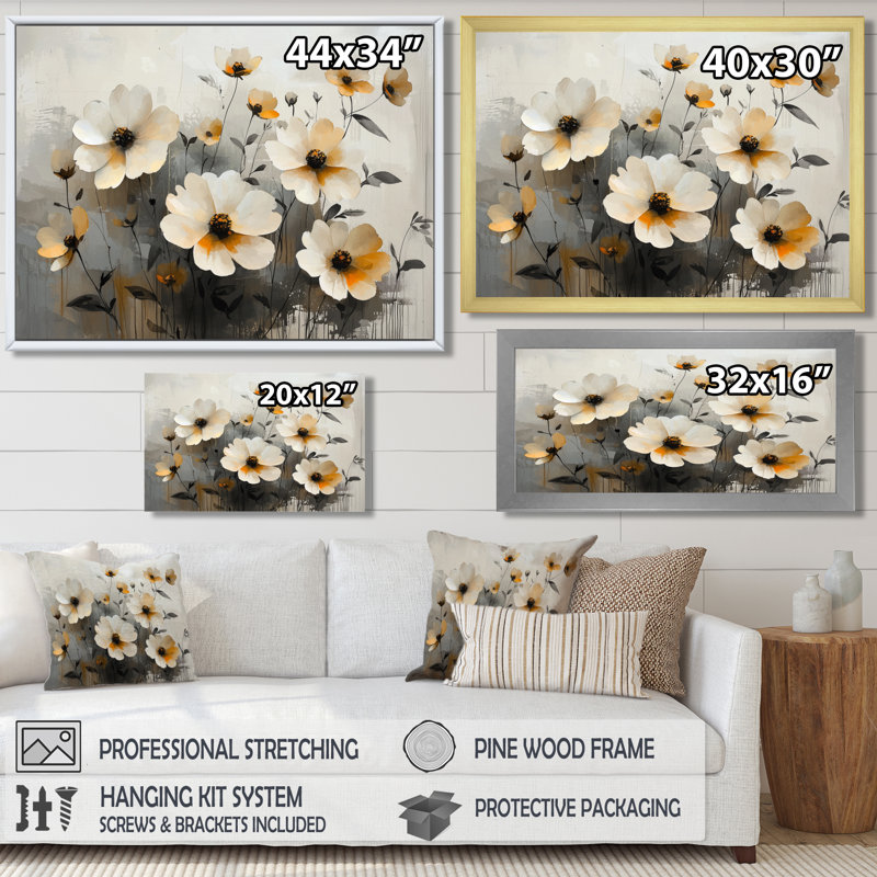 «Jabri Golden Zinnias Flowers Beauty déplié I», art mural sur toile, Reproduction encadrée d'une seule photo, Doré