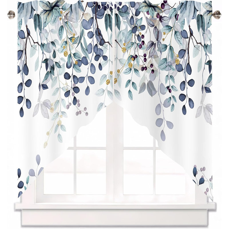 1 paire de rideaux en drap d'eucalyptus bleu foncé, rideaux pour fenêtre de salle de bain et chambre à coucher